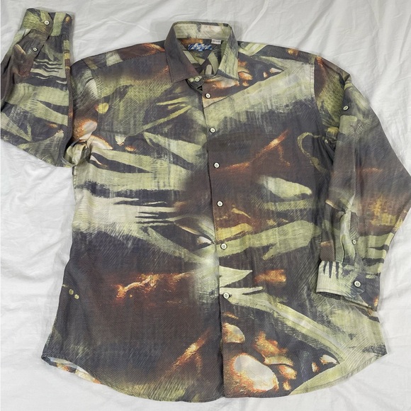 Lanzino Mens Multicolor Polyester Long Sleeve Button Up Shirt Size 4XL - Picture 11 of 12